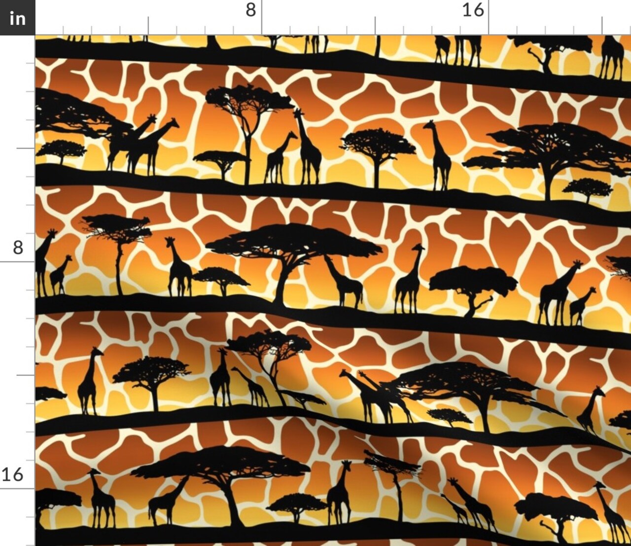 Giraffe Sunset Safari Animals Print Custom Printed Fabric by Spoonflower Various Fabrics by the Yard or Fat Quarter